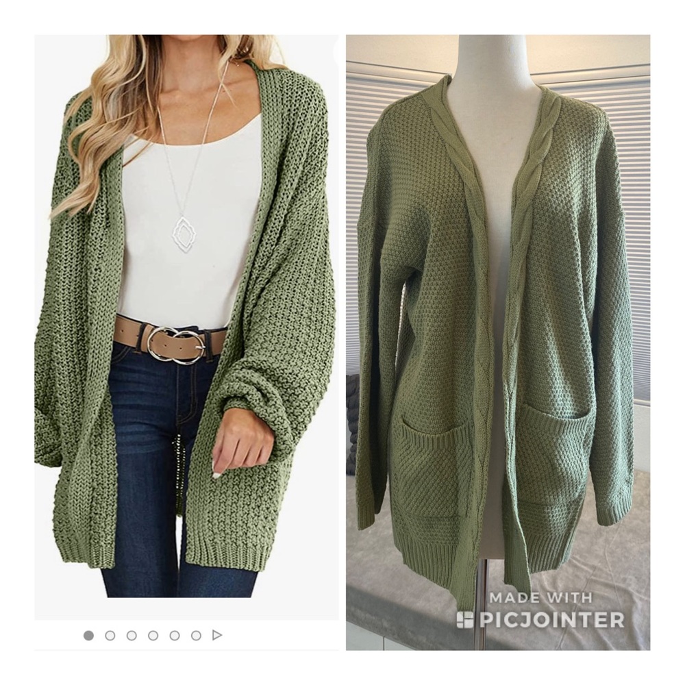 Green Cardigan Knit Sweater